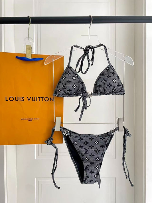 Bikini Monogram Denim Effect Hardware Grigio