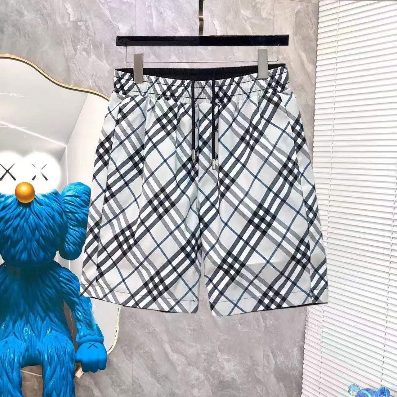 Costume da Bagno Stampa Check Bianco e Nero