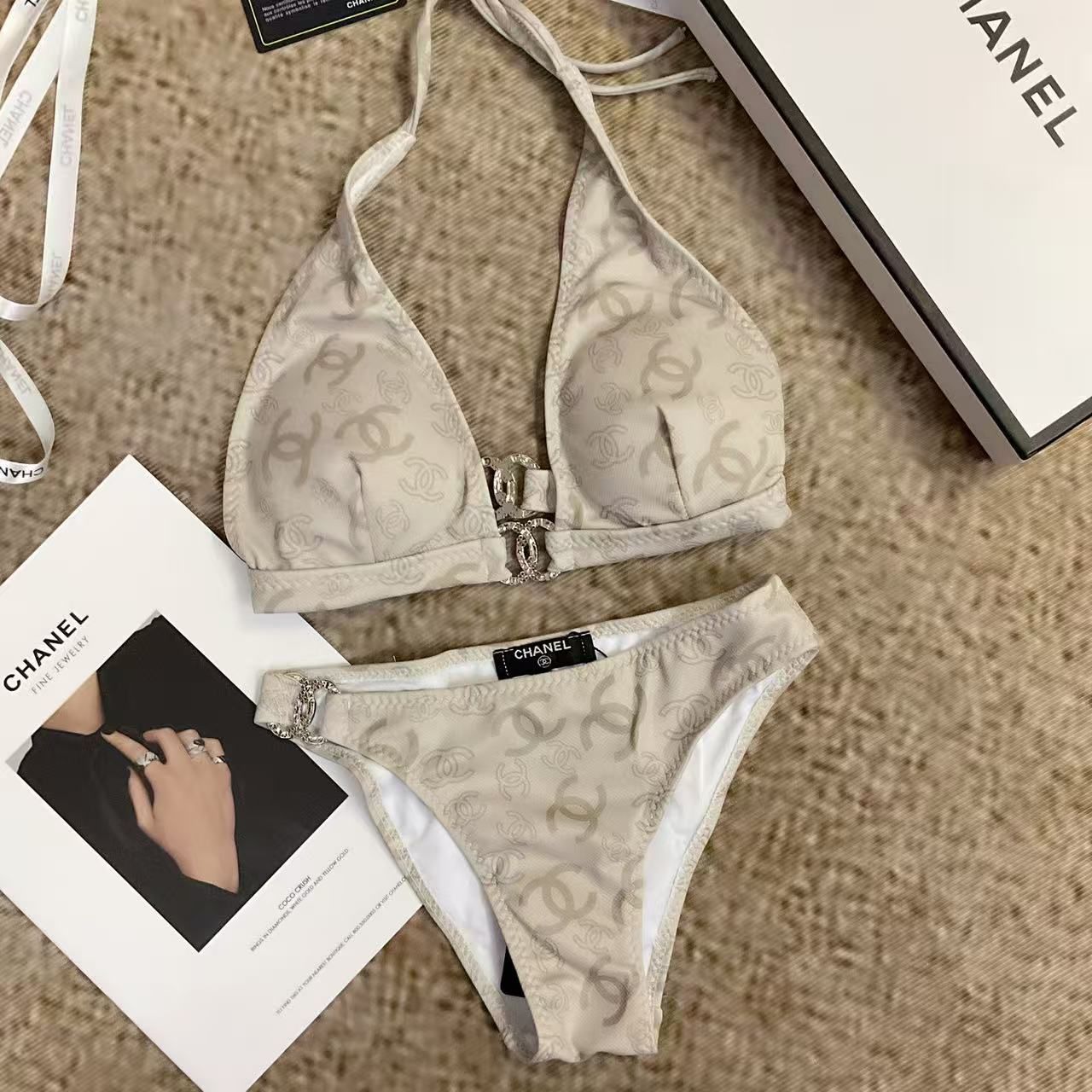 Bikini Set Monogramma Beige Logo Oro