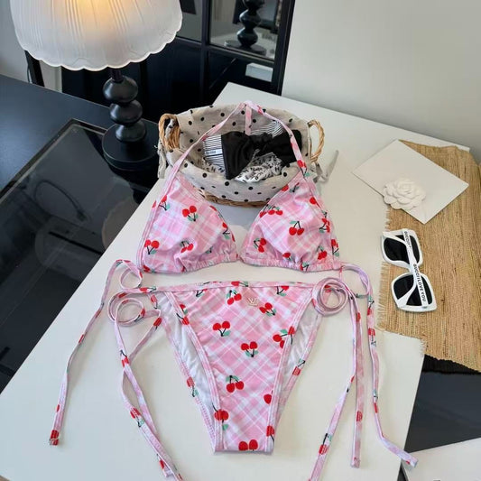 Bikini Gingham Cherry Print Rosa
