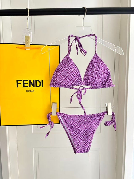 Bikini a Triangolo con Motivo Logo FF Viola