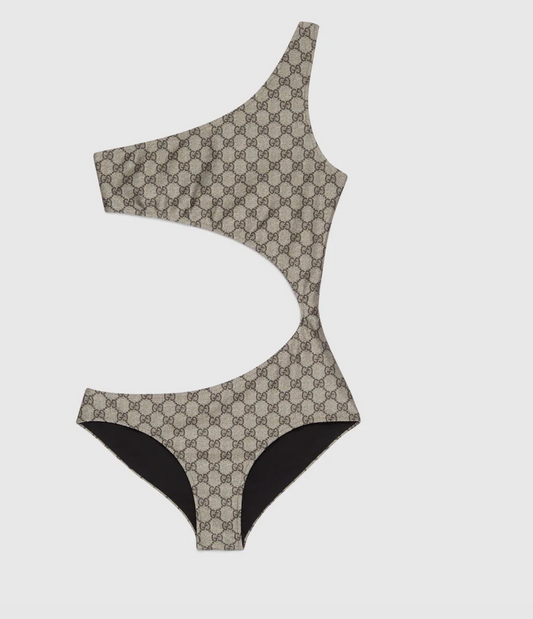 Costume da bagno in jersey GG stretch beige ed ebano