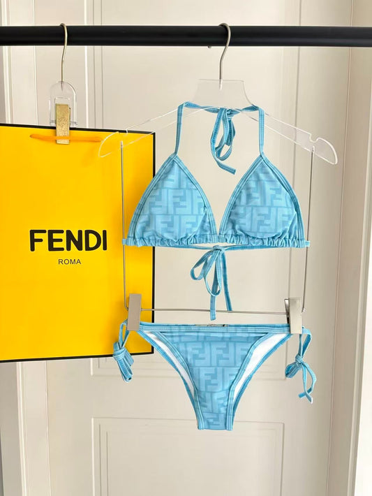 Bikini a Triangolo con Motivo Logo FF Azzurro Cielo