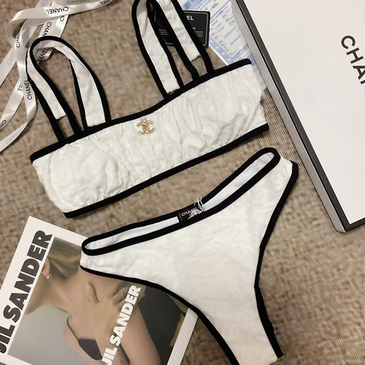 Bikini Set Bralette Bianco Profilo Nero