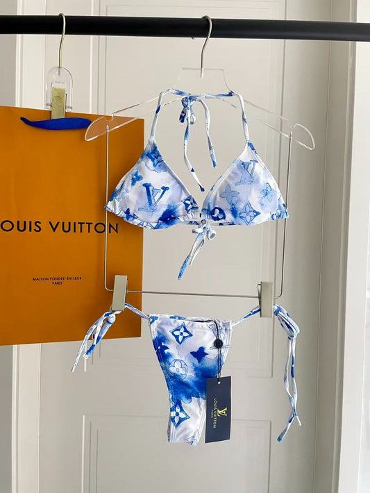 Bikini Abstract Cloud Monogram Blu/Bianco