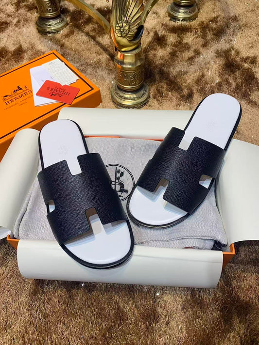 Men's Izmir sandals in black and white Epsom leather