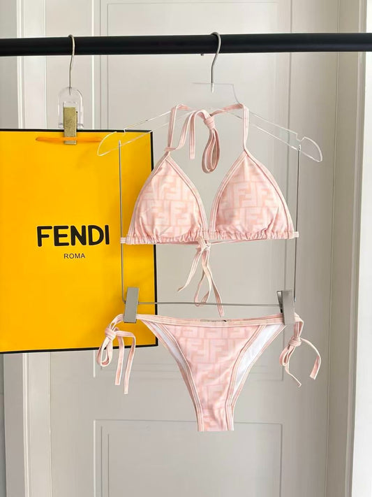 Bikini a Triangolo con Motivo Logo FF Rosa Pastello