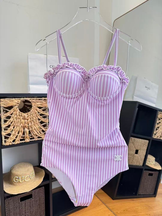 Costume Intero Triomphe Righe con Dettagli Oro
