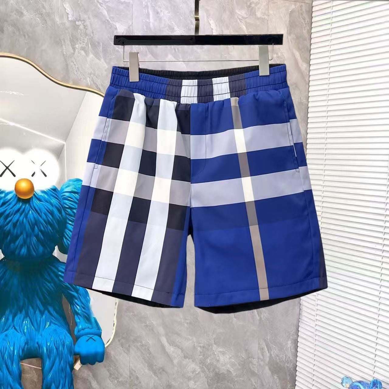 Costume da Bagno a Pannelli Check Blu e Bianco