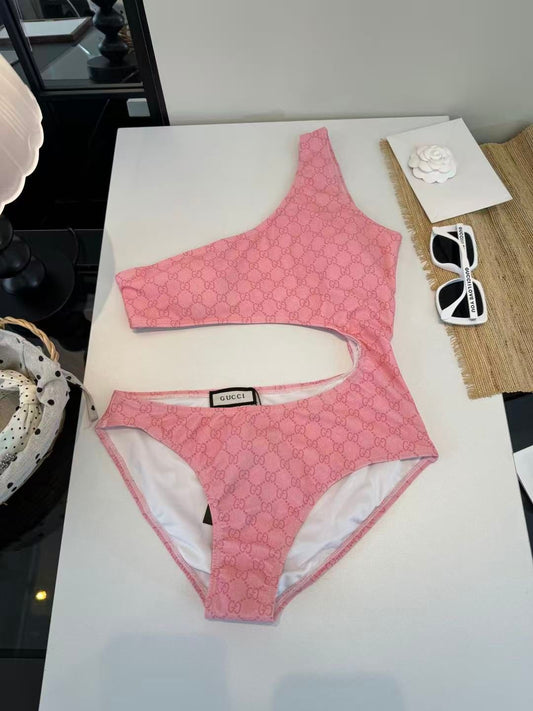 Costume Intero Asimmetrico Cutout Monogram GG Rosa