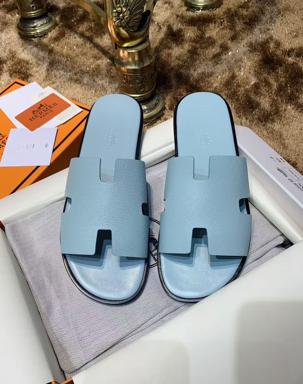 Sandali da uomo Izmir in pelle Epsom azzurra