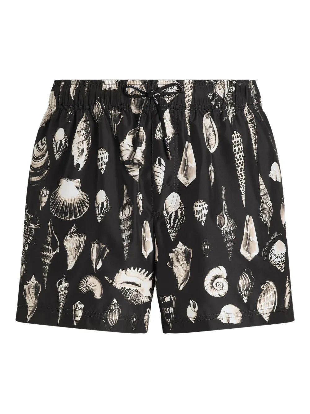 Costume da bagno nero con stampa a conchiglie