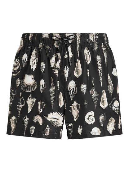 Costume da bagno nero con stampa a conchiglie