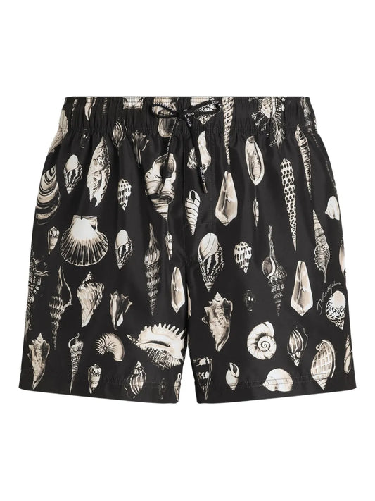 Costume da bagno nero con stampa a conchiglie