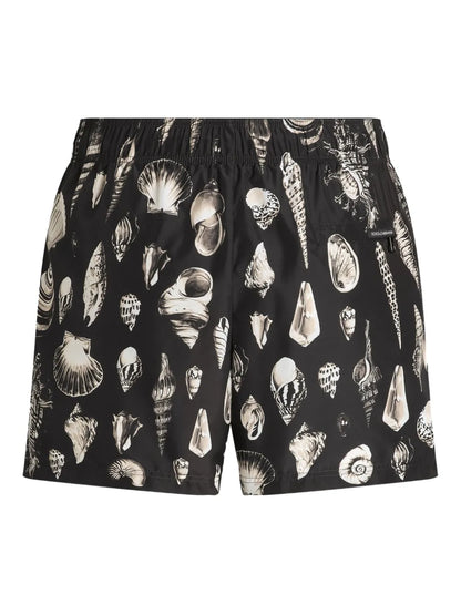 Costume da bagno nero con stampa a conchiglie