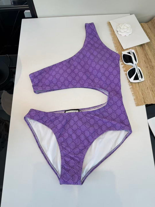 Costume Intero Asimmetrico Cutout Monogram GG Viola