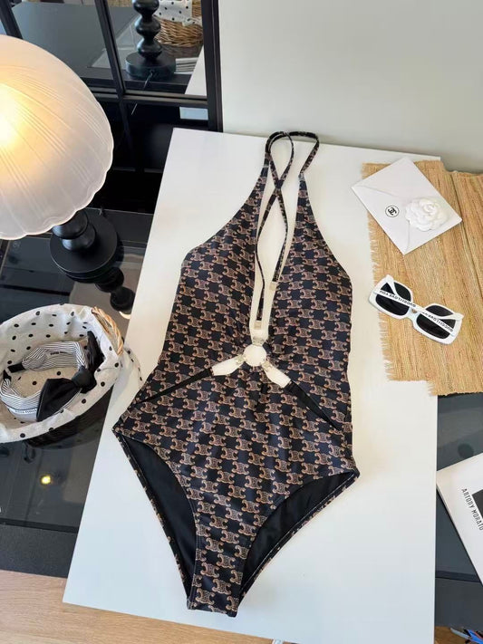 Costume Intero Triomphe Stampa con Dettagli Oro