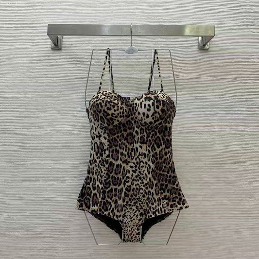Costume Intero a Balconcino con Stampa Leopardata Signature