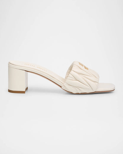 White quilted leather high-heeled sandals