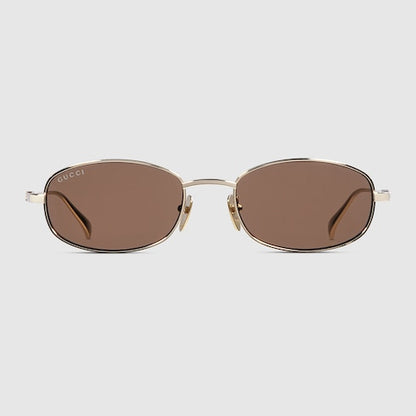 Shiny light gold-tone metal oval sunglasses