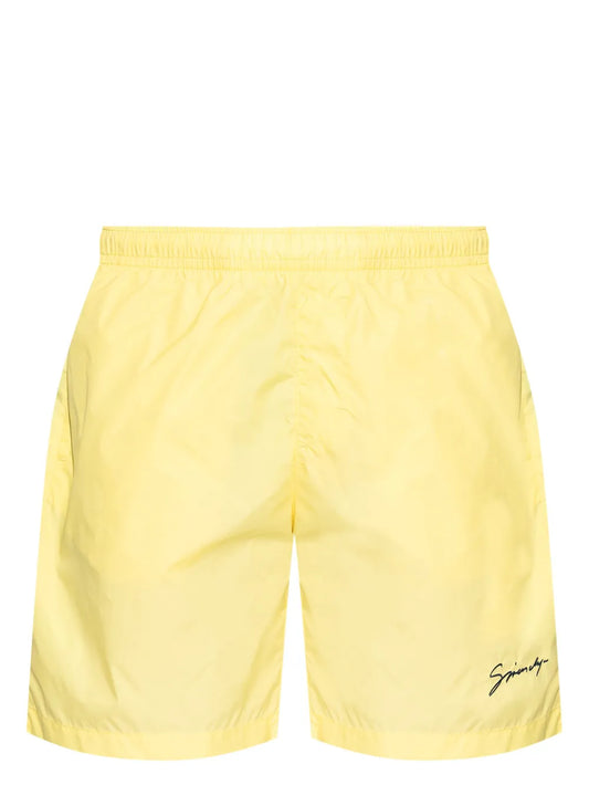 Costume da bagno con logo ricamato giallo chiaro