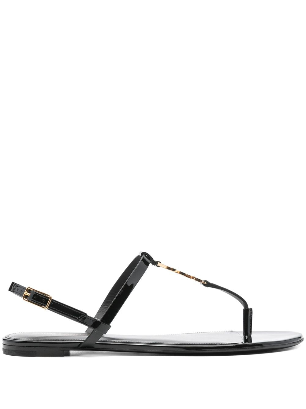 Black leather Cassandra logo plaque sandals