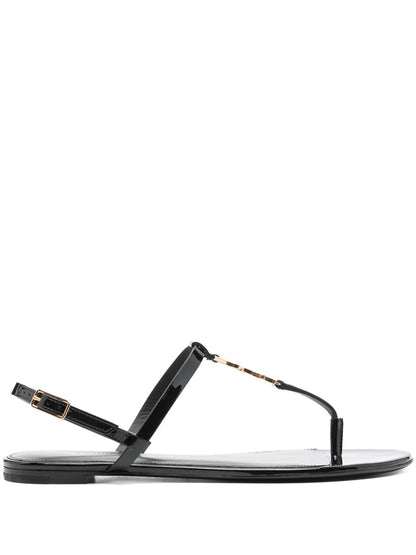 Black leather Cassandra logo plaque sandals