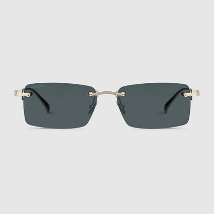 Occhiali da sole rettangolari in metallo color oro chiaro lucido uomo