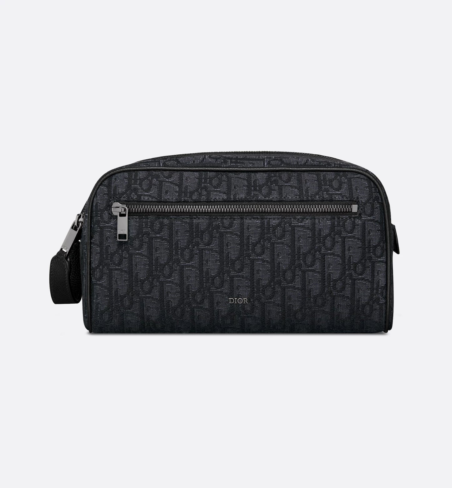 Beige and black Oblique jacquard toiletry bag with black hammered calfskin