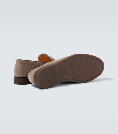 Grey Suede Penny Loafers