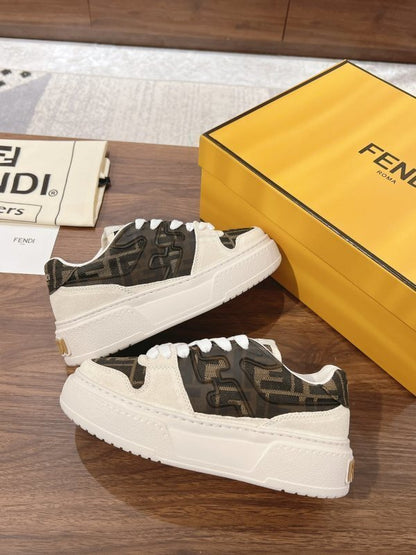 Low-top platform sneakers in canvas and white suede