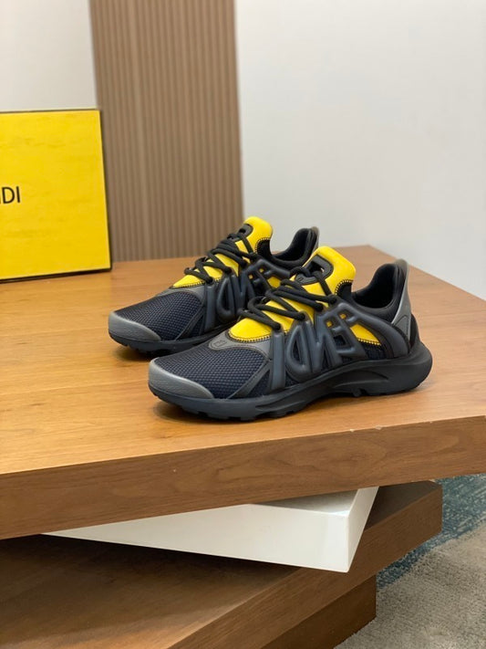 Sneaker da corsa Tag in mesh tecnico nero e giallo