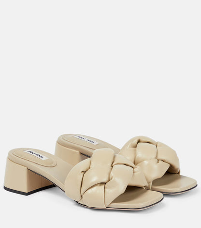 Beige braided leather padded sandals