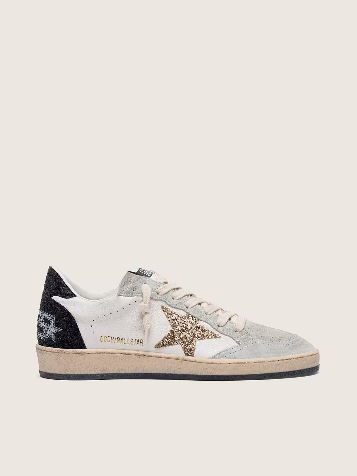Nappa and suede with glitter star and black heel tab