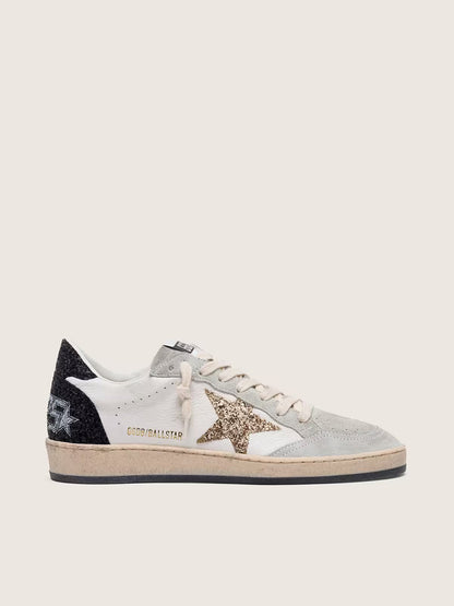 Nappa and suede with glitter star and black heel tab