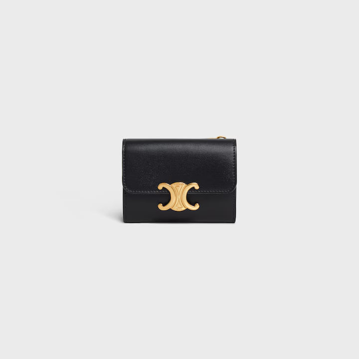 TRIOMPHE COMPACT WALLET IN SHINY CALFSKIN WITH COIN POCKET