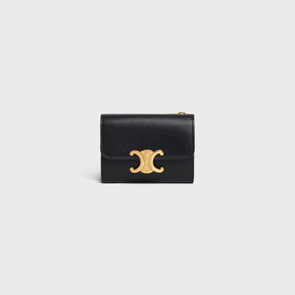 TRIOMPHE COMPACT WALLET IN SHINY CALFSKIN WITH COIN POCKET