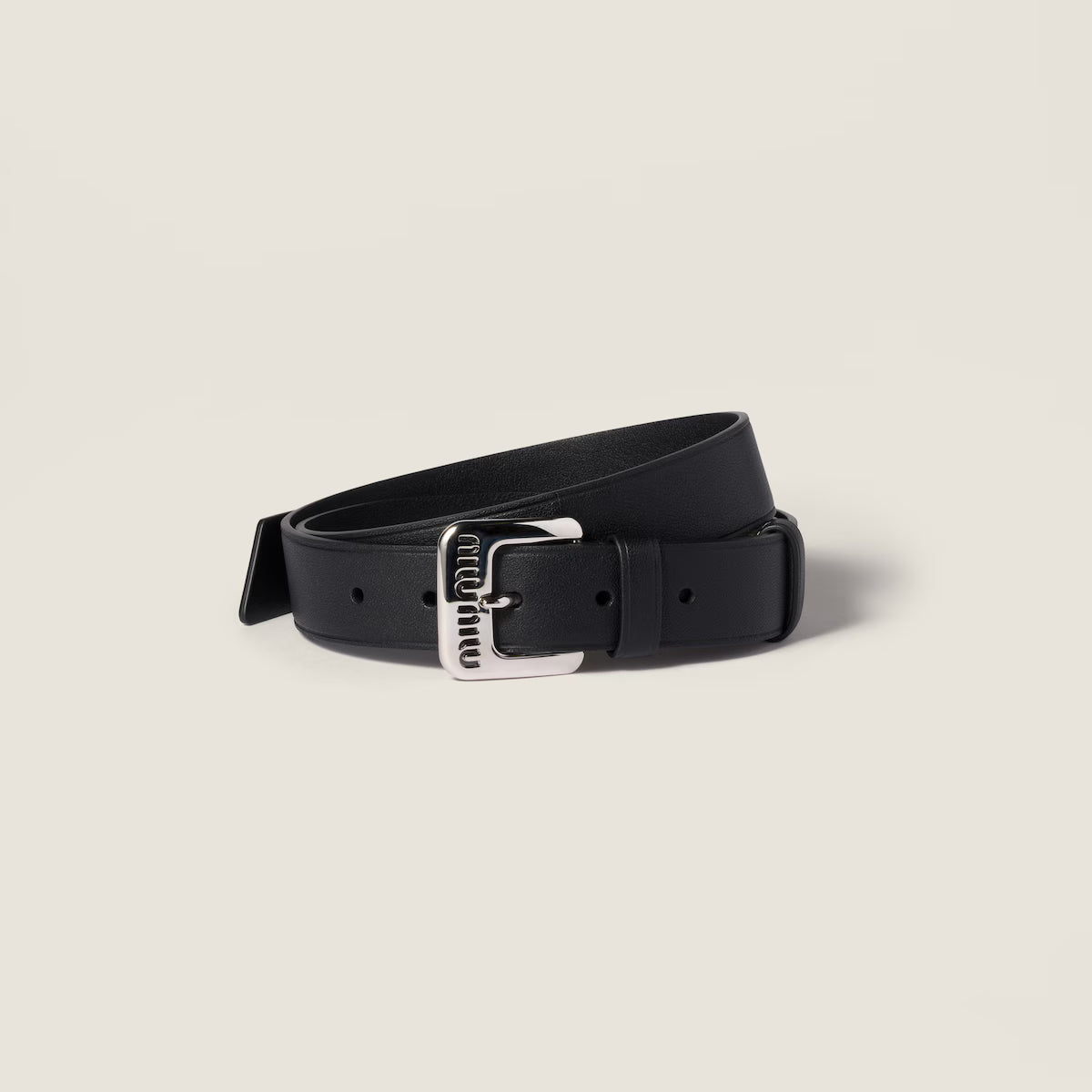 Black nappa leather belt Silver buckle 3cm