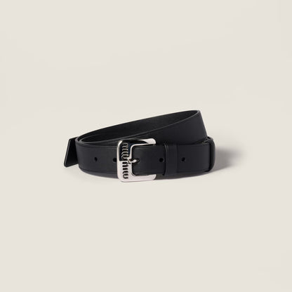 Black nappa leather belt Silver buckle 3cm