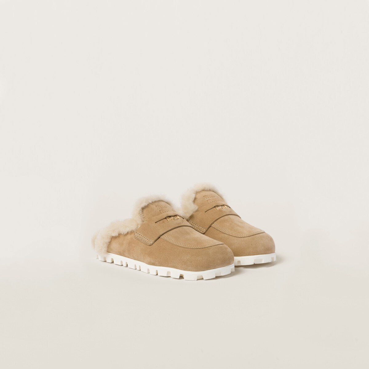 Ecru suede clogs
