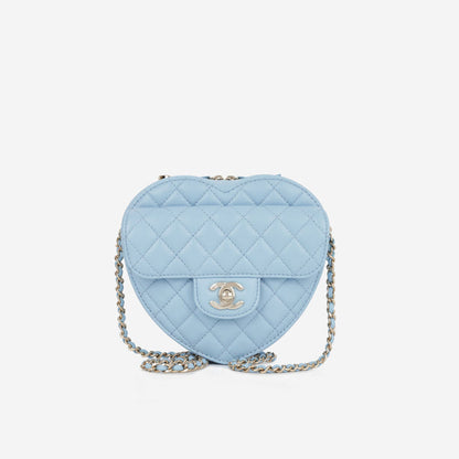 Borsa a forma di cuore grande in pelle di agnello trapuntata azzurra