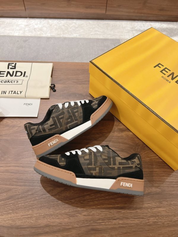 Brown FF jacquard suede Match sneakers