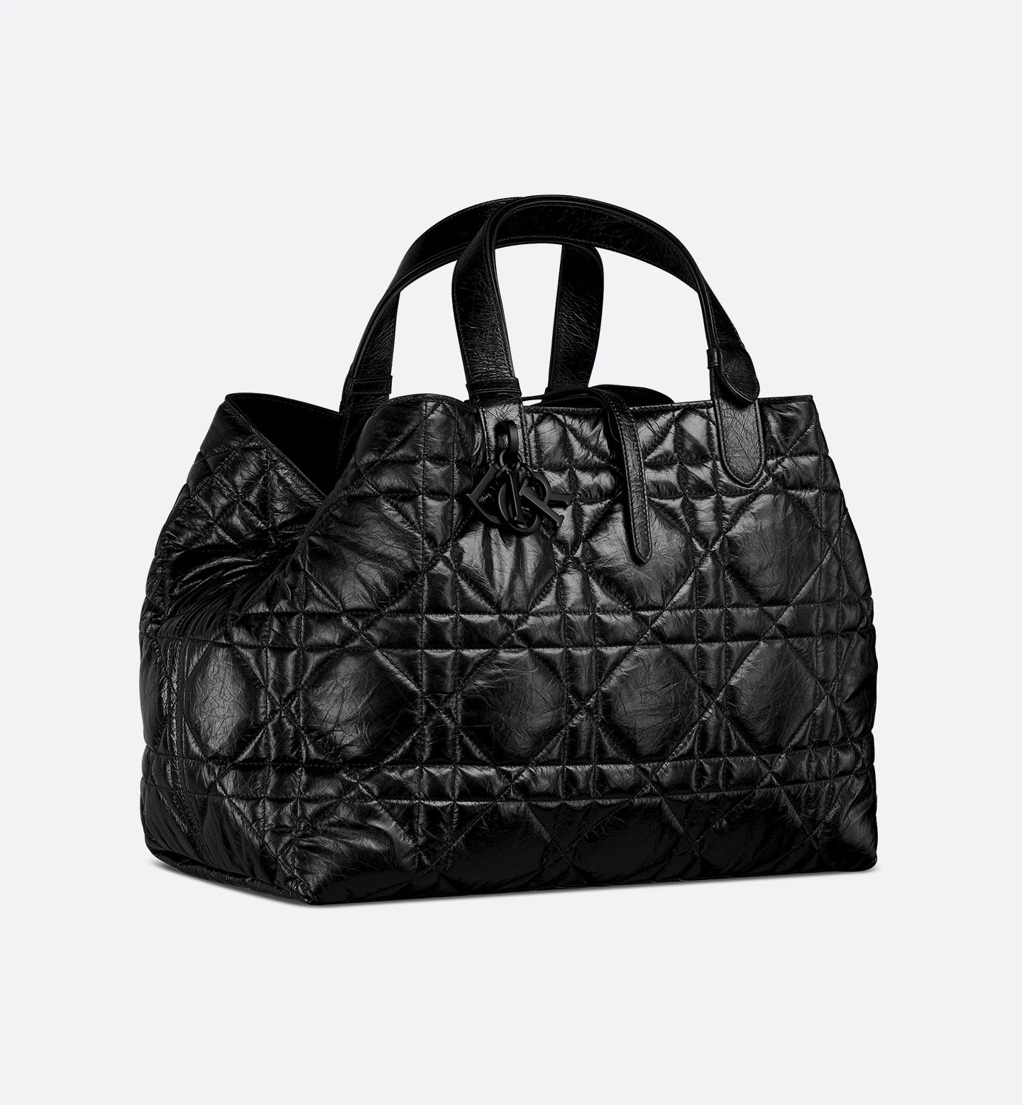 Medium Toujours Bag in Black Crinkled Calfskin with Macrocannage Motif