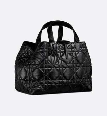 Medium Toujours Bag in Black Crinkled Calfskin with Macrocannage Motif