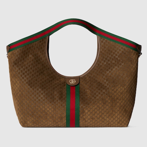 Small GG Giglio shopping bag in brown suede