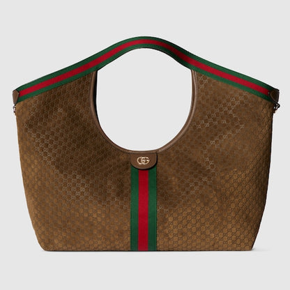 Small GG Giglio shopping bag in brown suede