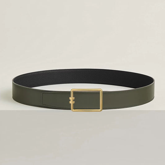 Fibbia da cintura Tube H & Pelle reversibile per cintura 38 mm Verde / Nero Donna