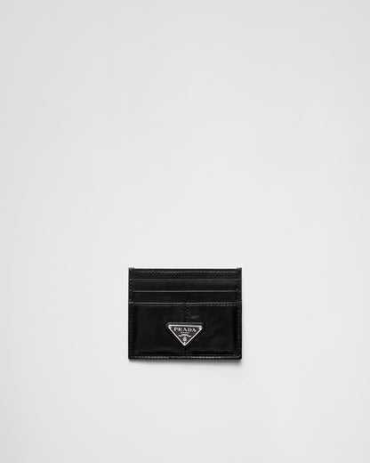 Black leather card holder with triangle logo