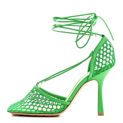 Green 90mm stretch nappa mesh sandals