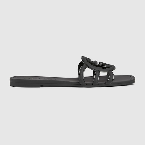 Women's slider sandal with GG crossover in black rubber